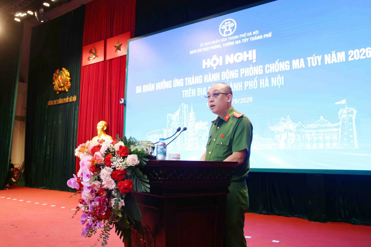 Đại tá Nguyễn Đức Long, Phó Giám đốc Công an Hà Nội phát biểu khai mạc