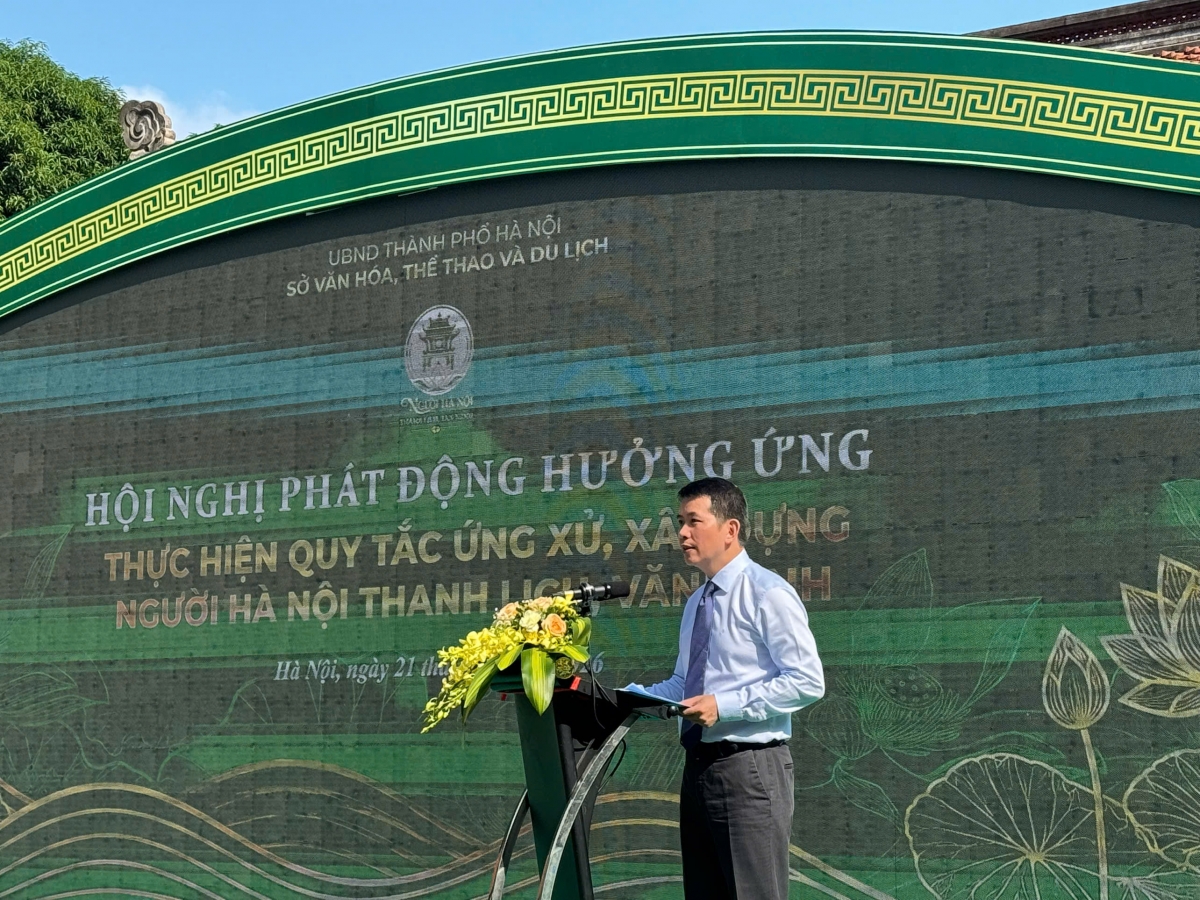 Ông Phạm Tuấn Long, Giám đốc Sở Văn hóa, Thể thao và Du lịch thành phố Hà Nội phát biểu tại Hội nghị.