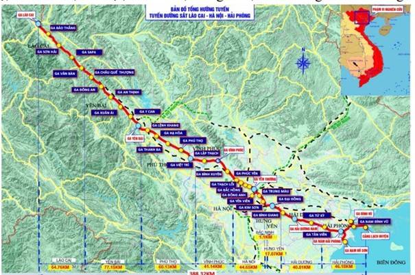 Dự kiến tuyến đường sắt Lào Cai-Hà Nội-Hải Phòng có chiều dài tuyến chính 390,9km.