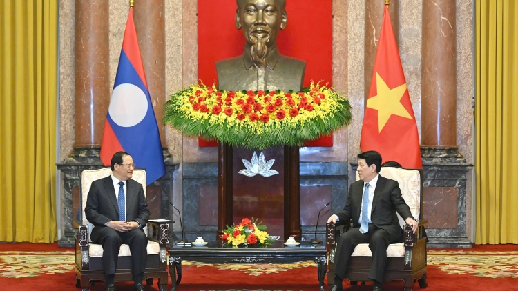 Chủ tịch nước Lương Cường tiếp Thủ tướng Lào Sonexay Siphandone