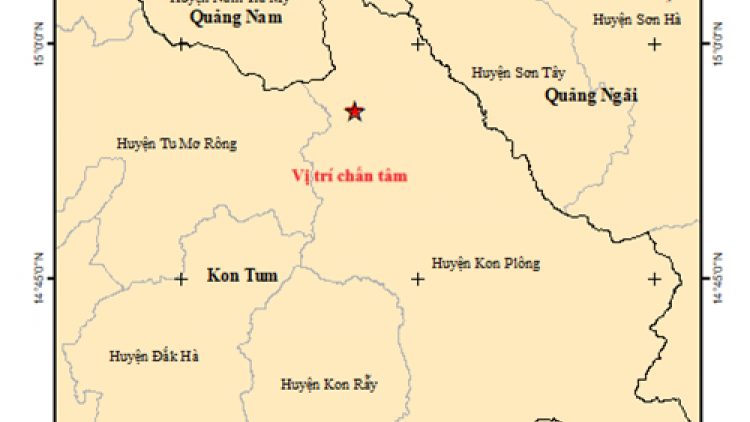 Xảy ra 3 trận động đất tại Kon Tum và Quảng Nam