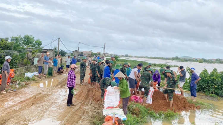 200 chiến sỹ gia cố đê sông Hoạt xã Hà Long (Thanh Hóa)