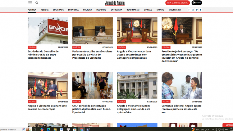 Báo chí Angola đưa tin dày đặc về chuyến thăm của Chủ tịch nước Lương Cường