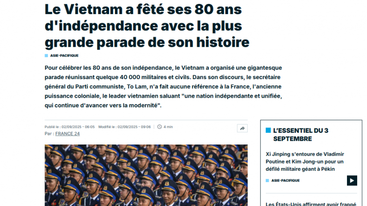Truyền thông Tây Âu đưa tin đậm nét về Lễ kỷ niệm 80 năm Quốc khánh của Việt Nam