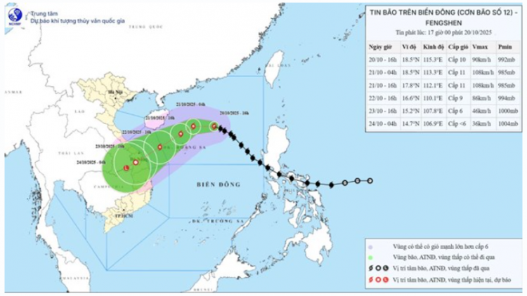 Dự báo thời tiết 21/10/2025: Bão số 12 đạt cường độ mạnh nhất cấp 11, giật cấp 13