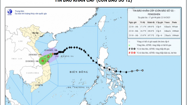 Cường độ bão số 12 đã giảm xuống 1 cấp