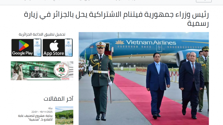 Truyền thông Algeria đưa tin đậm nét về chuyến thăm của Thủ tướng Phạm Minh Chính