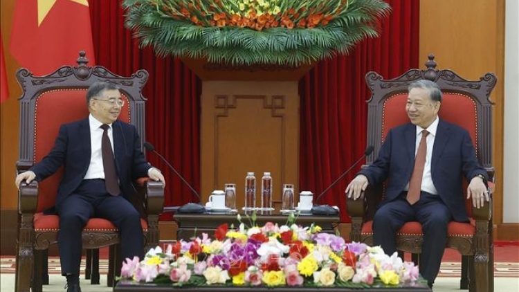 Tổng Bí thư Tô Lâm tiếp Trưởng Ban Tuyên truyền Trung ương Đảng CS Trung Quốc