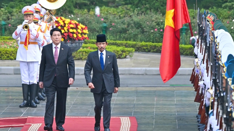 Chủ tịch nước Lương Cường chủ trì lễ đón cấp Nhà nước Quốc vương Brunei