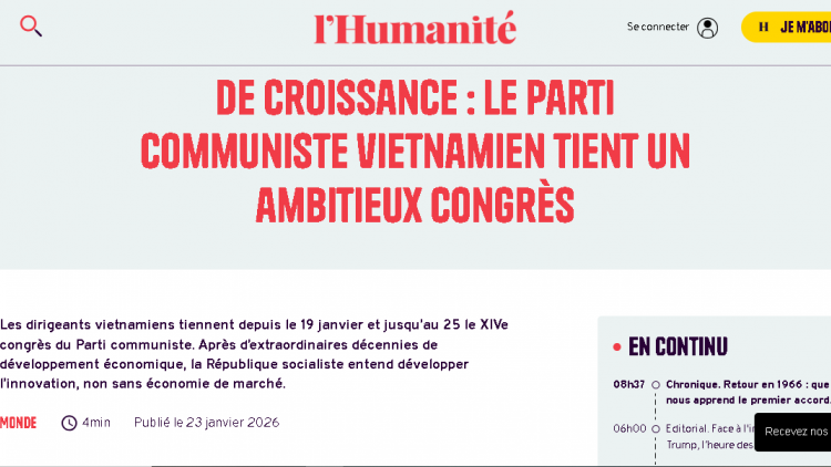 Quốc tế đánh giá cao tầm nhìn, sự đồng thuận và tinh thần hành động của Đại hội XIV của Đảng