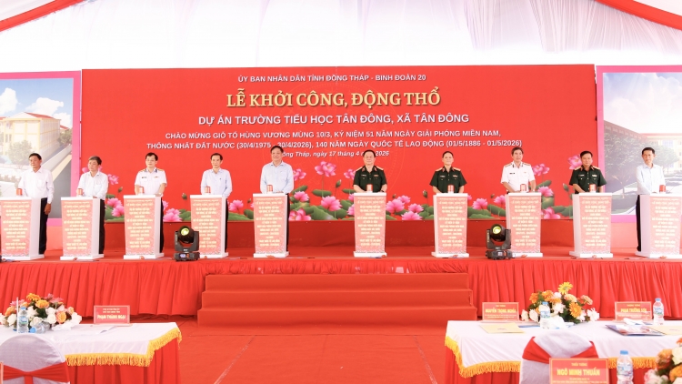 Đại tướng Nguyễn Trọng Nghĩa dự khởi công xây dựng Trường Tiểu học Tân Đông, tỉnh Đồng Tháp