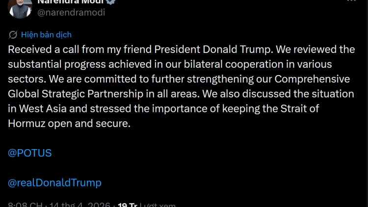 Lãnh đạo Mỹ - Ấn Độ điện đàm, bàn về các “thỏa thuận lớn” và Hormuz