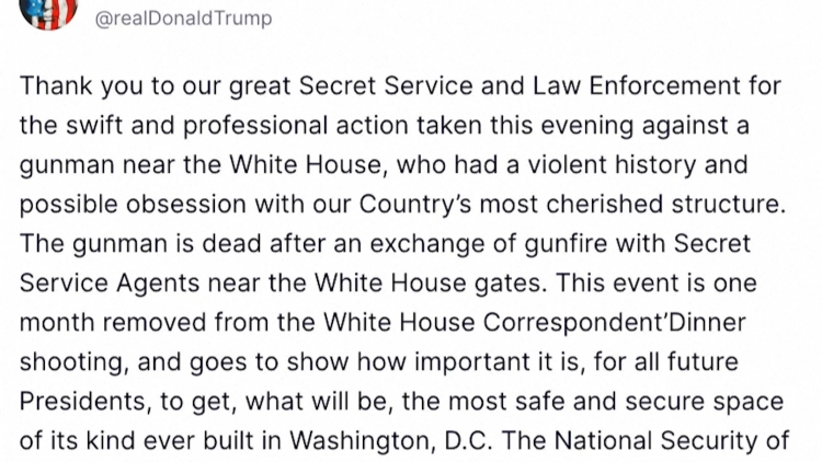 Tổng thống Donald Trump ca ngợi Mật vụ sau vụ nổ súng gần Nhà Trắng