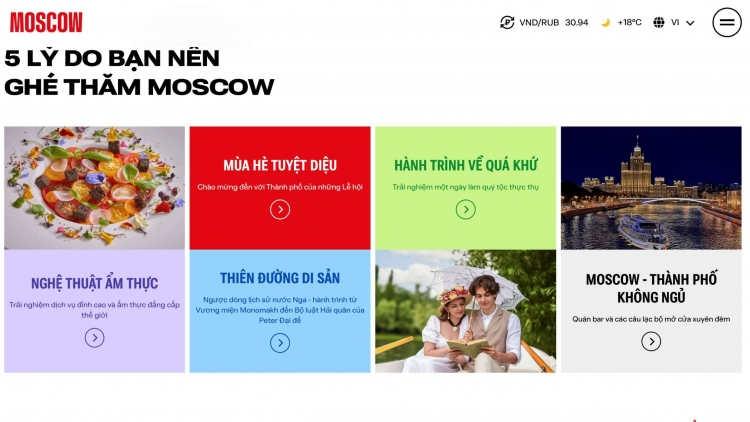  Thành phố Moscow ra mắt cổng thông tin du lịch tiếng Việt, thu hút du khách Việt Nam