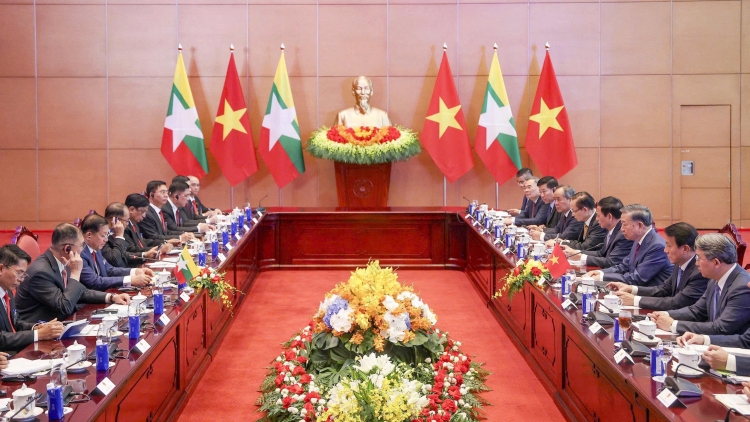 Tổng Bí thư, Chủ tịch nước Tô Lâm chủ trì Lễ đón và hội đàm với Tổng thống Myanmar Min Aung Hlaing