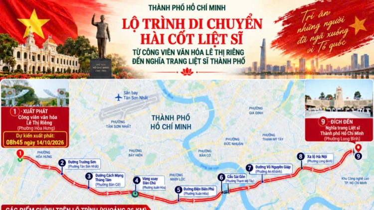 Lộ trình di chuyển của đoàn xe đưa 731 hài cốt liệt sĩ về nơi an nghỉ tại TP.HCM