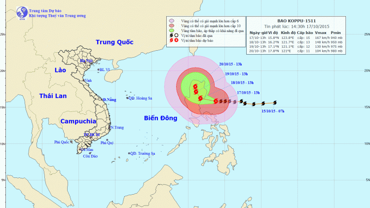 Tin về cơn bão Koppu lúc 05h00 ngày 18/10/2015