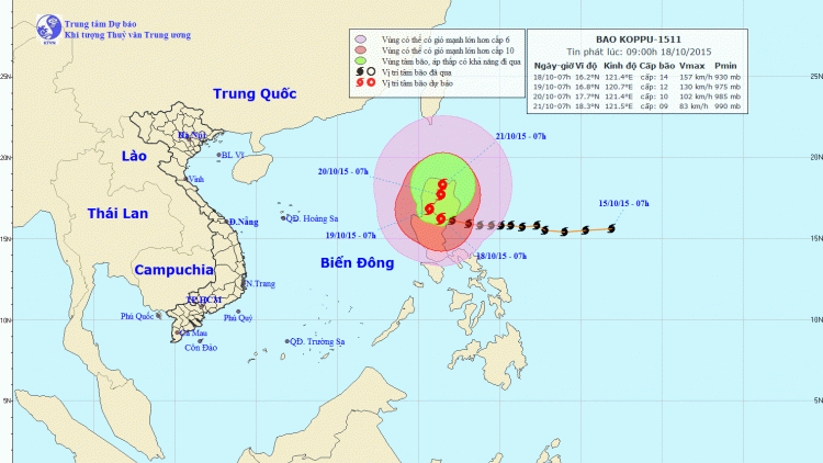 TIN BÃO TRÊN ĐẤT LIỀN PHILIPPIN (Cơn bão Koppu) lúc 10h00 ngày 18/10/2015