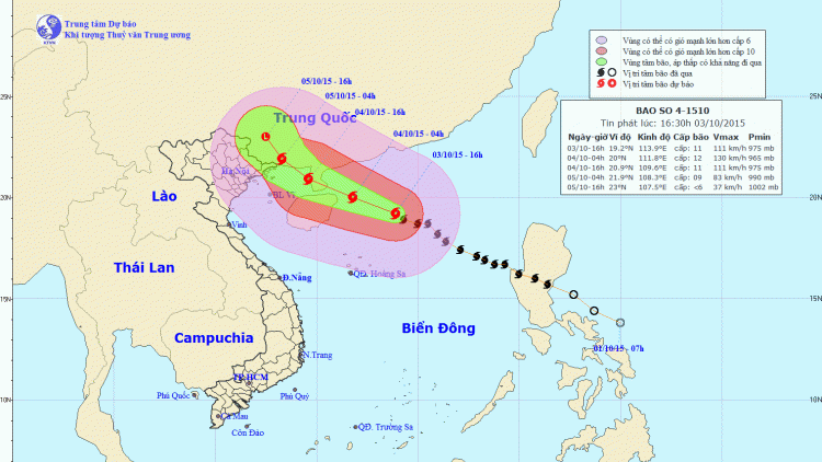 Tin về cơn bão số 4 lúc 18h00 ngày 03/10/2015