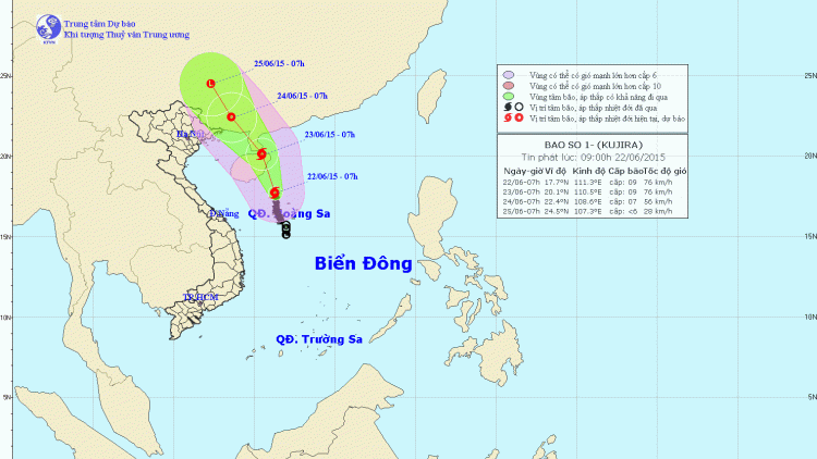 Tin về cơn bão số 1 lúc 09h30 ngày 22/6/2015