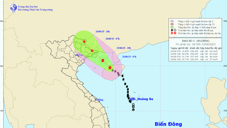 Tin về cơn bão số 1 lúc 10H00 ngày 23/6/2015