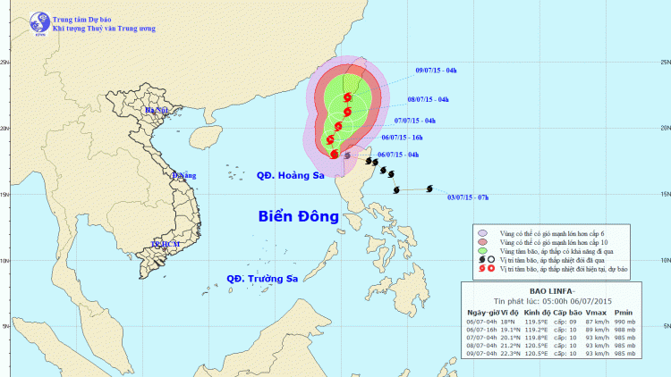 Tin về cơn bão số 2 lúc 10h00 ngày 06/7/2015