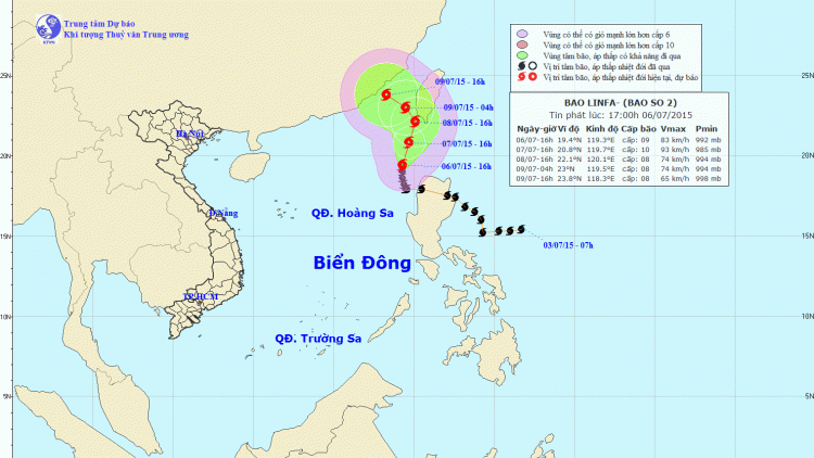 Tin về cơn bão số 2 lúc 16h00 ngày 06/7/2015