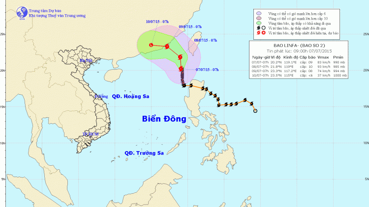 Tin về cơn bão số 2 lúc 10h00 ngày 07/7/2015