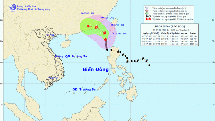 Tin về cơn bão số 2 lúc 12h00 ngày 07/7/2015