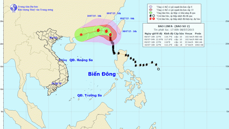 Tin về cơn bão số 2 lúc 19h00 ngày 08/7/2015