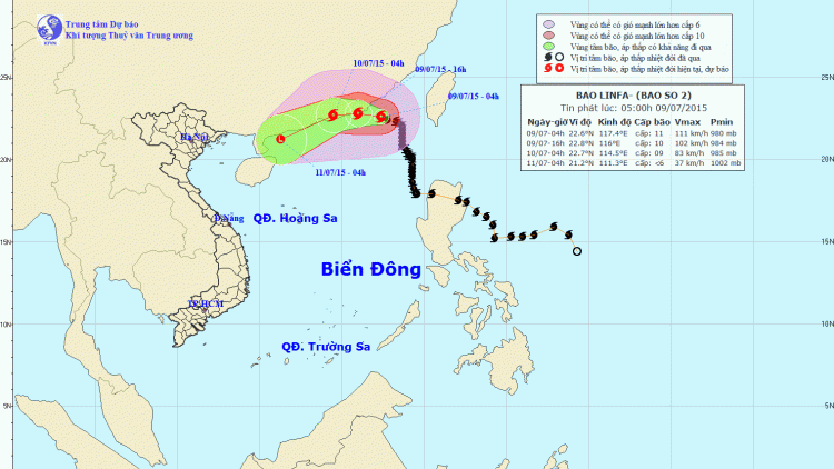 Tin về cơn bão số 2 lúc 12h00 ngày 9/7/2015