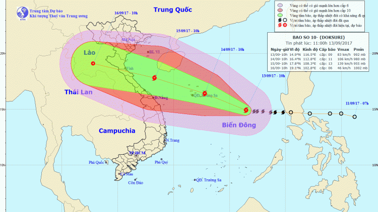 Tin bão trên Biển Đông- cơn bão số 10  (13/9/2017)