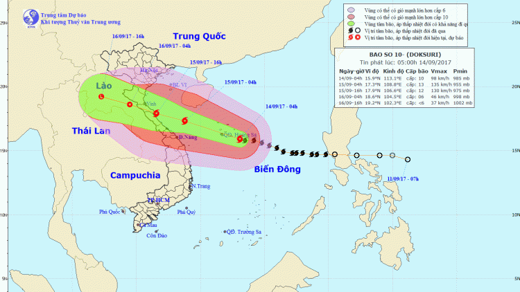 Tin bão khẩn cấp, cơn bão số 10 (06h00 ngày 14/9/2017)