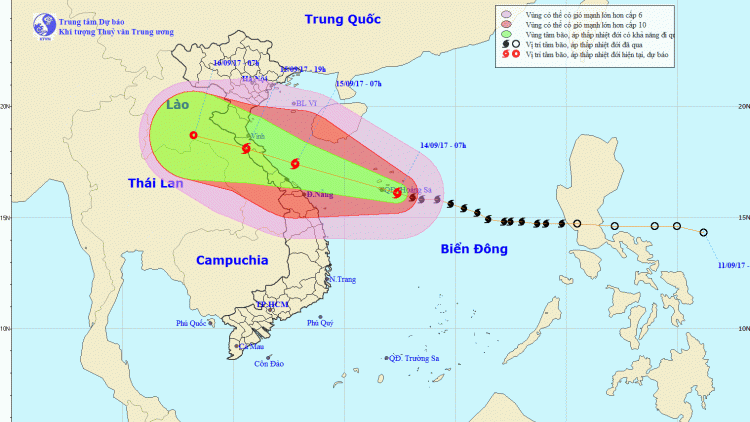 Tin bão khẩn cấp, cơn bão số 10 (10h00 ngày 14/9/2017)