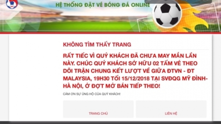 Sập mạng ngay sau khi Liên đoàn Bóng đá Việt Nam mở bán vé online trận chung kết bóng đá lượt về AFF Cup 2018 giữa Việt Nam và Malaysia (Thời sự trưa 10/12/2018)