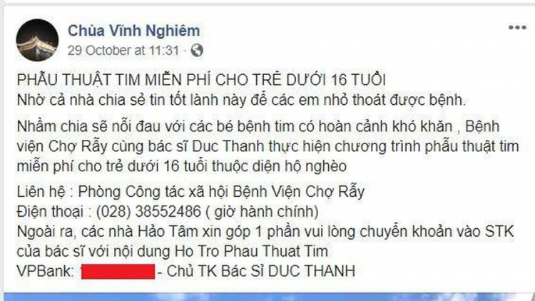 THỜI SỰ 21H30 ĐÊM 17/11/2019: Cảnh báo về tài khoản giả mạo facebook chùa Vĩnh Nghiêm, đăng tin chương trình mổ tim miễn phí và số tài khoản nhận hỗ trợ để trục lợi