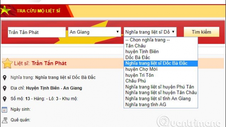 Tìm hiểu một số trang web tìm mộ liệt sĩ (23/7/2019)