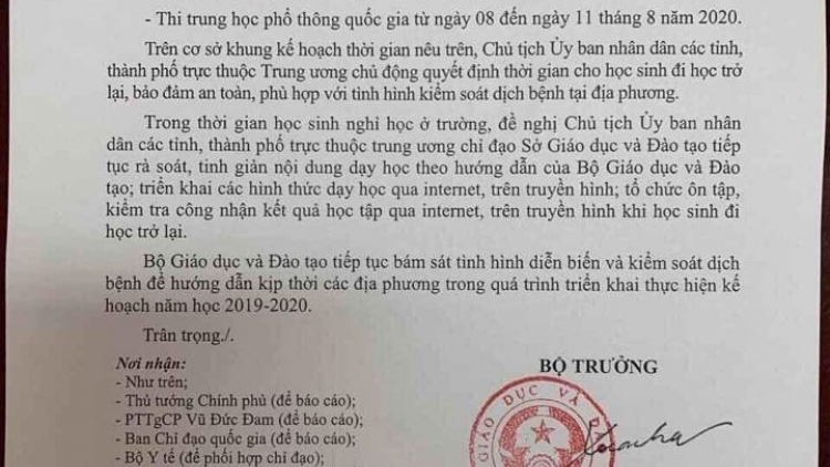 Bộ GD&ĐT lùi thời gian kết thúc năm học, thi THPT quốc gia (13/3/2020)