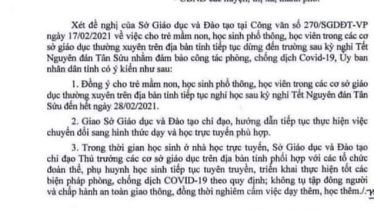 Đăk Lăk: điều tra công văn giả mạo cho học sinh nghỉ học phòng dịch Covid-19 (17/2/2021)