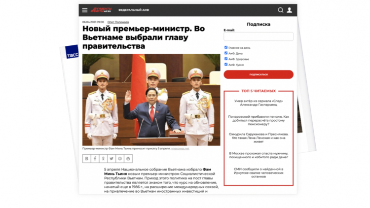 Báo chí Nga đưa tin đậm nét về nhân sự cấp cao của Việt Nam (08/04/2021)