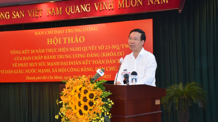 Đồng chí Võ Văn Thưởng dự Tổng kết 20 năm thực hiện Nghị quyết số 23 (24/2/2023)