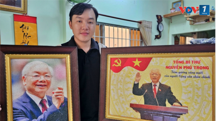 Thanh niên Cần Thơ làm tranh gạo khắc ghi lời dạy của Tổng Bí thư Nguyễn Phú Trọng (31/7/2024)