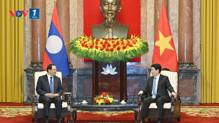 Chủ tịch nước Lương Cường tiếp Thủ tướng Lào Sonexay Siphandone