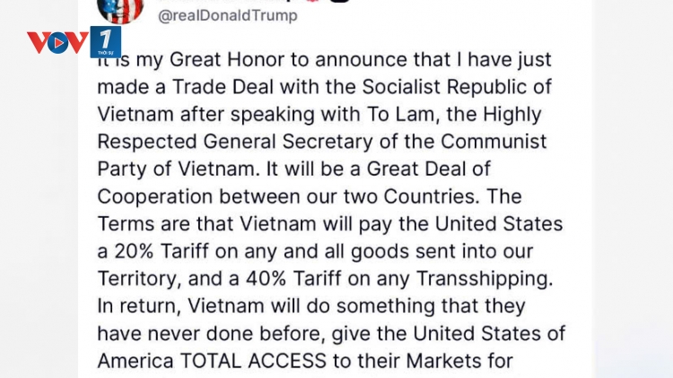 Tổng thống Donald Trump thông báo đạt thỏa thuận thương mại với Việt Nam