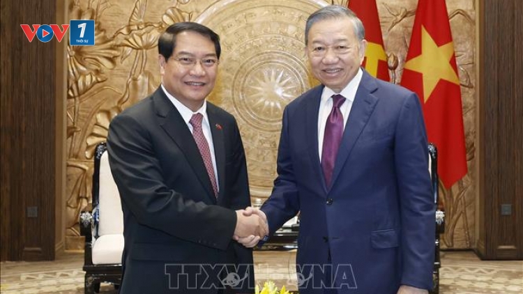 Tổng Bí thư, Chủ tịch nước Tô Lâm tiếp Bí thư Thành ủy, Chủ tịch Hội đồng nhân dân Thủ đô Viêng Chăn
