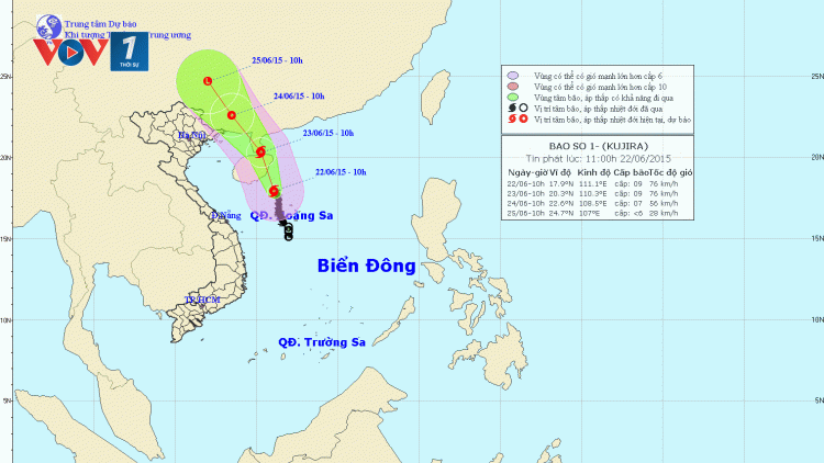 Thời sự trưa ngày 22/6/2015: Do ảnh hưởng của cơn bão số 1, vùng biển phía bắc quần đảo Hoàng Sa có gió giật cấp 10, 11