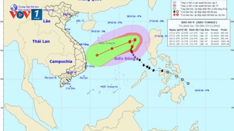 Bão số 9 liên tục đổi hướng, được dự báo là cơn bão rất nguy hiểm (Thời sự trưa 27/11/2016)