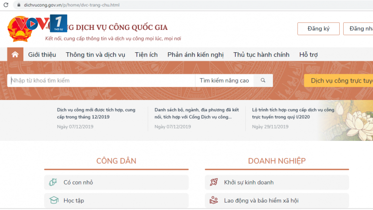 Cổng dịch vụ công Quốc gia: Dấu ấn Cải cách thủ tục hành chính 2019 (26/12/2019)