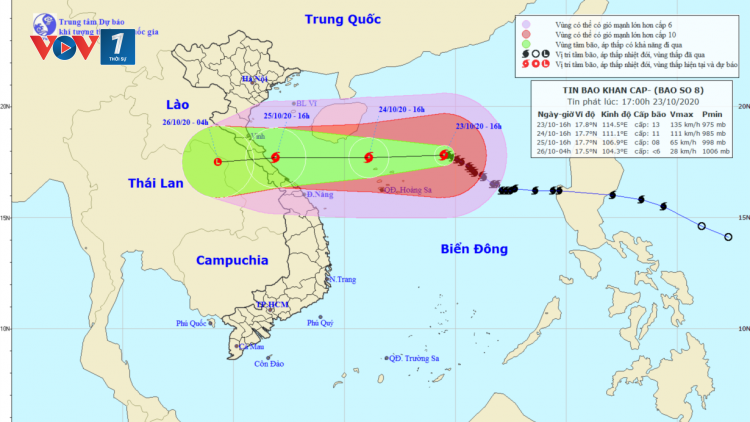 THỜI SỰ 18H CHIỀU 23/10/2020: Bão số 8 đang ở giai đoạn mạnh nhất, giật tới cấp 15 nhưng di chuyển chậm và có khả năng suy yếu khi vào đất liền các tỉnh miền Trung, gây mưa to từ Nghệ An đến Thừa Thiên - Huế trong 3 ngày tới.