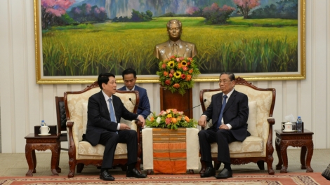 Chủ tịch nước Lương Cường gặp các Nguyên lãnh đạo cấp cao Lào